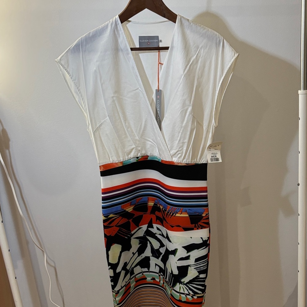 Clover Canyon White and Multicolor Striped Midi Dress